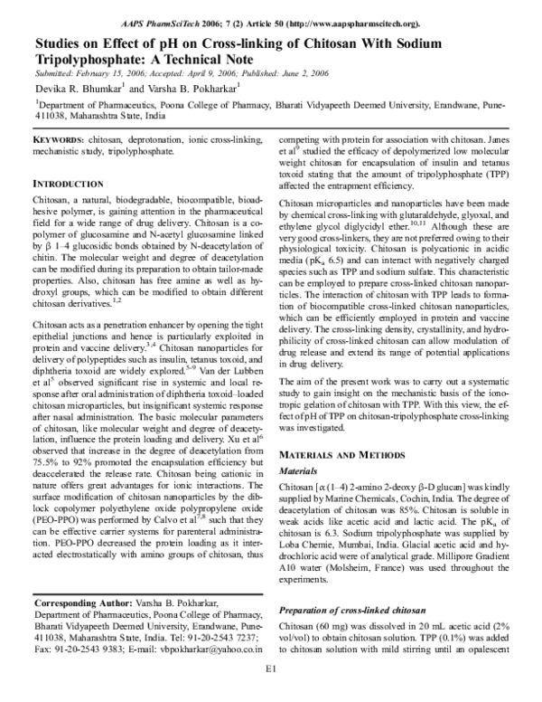 (PDF) Studies on effect of pH on cross-linking of chitosan with sodium ...