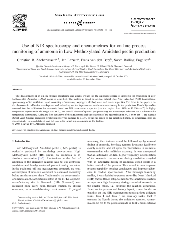 (PDF) Use of NIR spectroscopy and chemometrics for on-line process ...