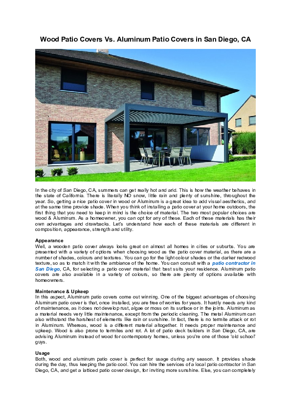 (DOC) Wood Patio Covers Vs. Aluminum Patio Covers in San Diego, CA
