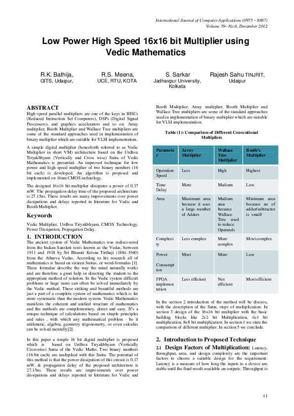 (PDF) Low Power High Speed 16x16 bit Multiplier using Vedic Mathematics