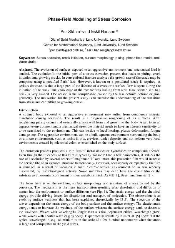 (PDF) Phase field modelling of stress corrosion