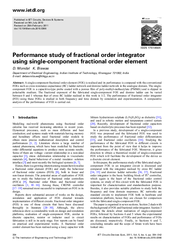 (PDF) Performance study of fractional order integrator using single ...