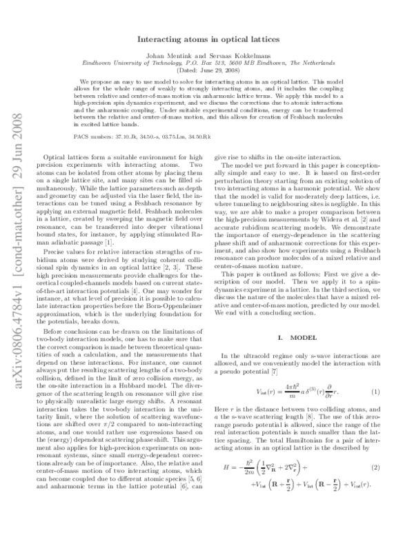 (PDF) Interacting atoms in optical lattices