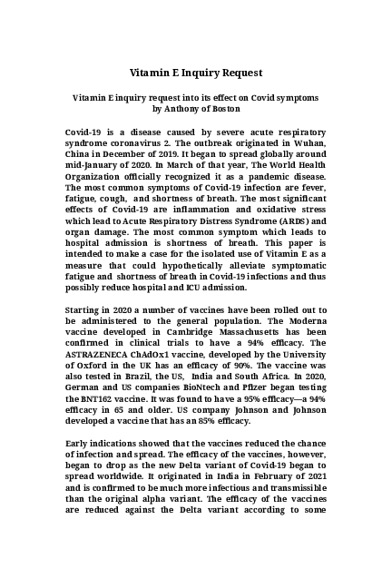 (PDF) Vitamin E inquiry request into its effect on Covid symptoms