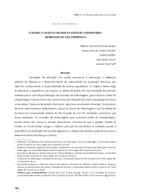 (PDF) Cuidado À Saúde Da Mulher Na Extensão Universitária: Abordagem De ...