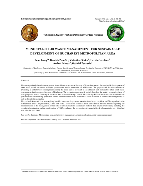 (PDF) Municipal Solid Waste Management for Sustainable Development of ...