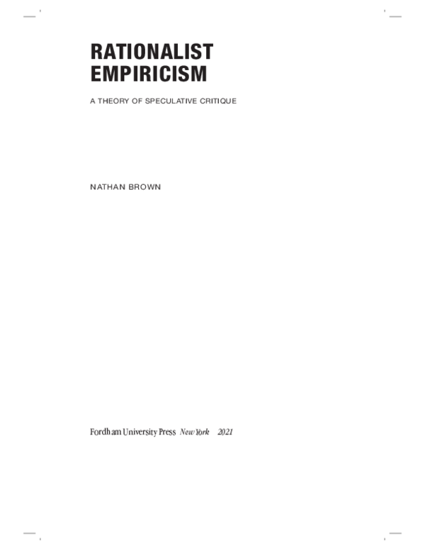 (PDF) Rationalist Empiricism A Theory of Speculative Critique (Introduction) Nathan Brown