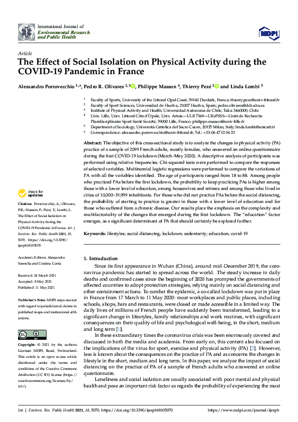 (PDF) The Effect of Social Isolation on Physical Activity during the ...
