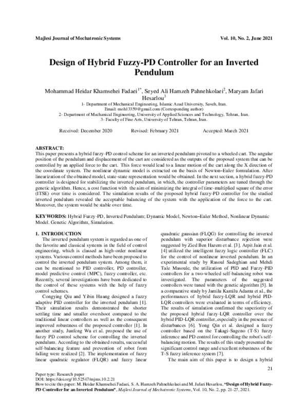 (PDF) Design of Hybrid Fuzzy-PD Controller for an Inverted Pendulum