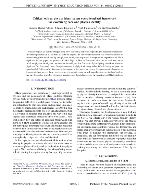 (PDF) Critical look at physics identity: An operationalized framework ...