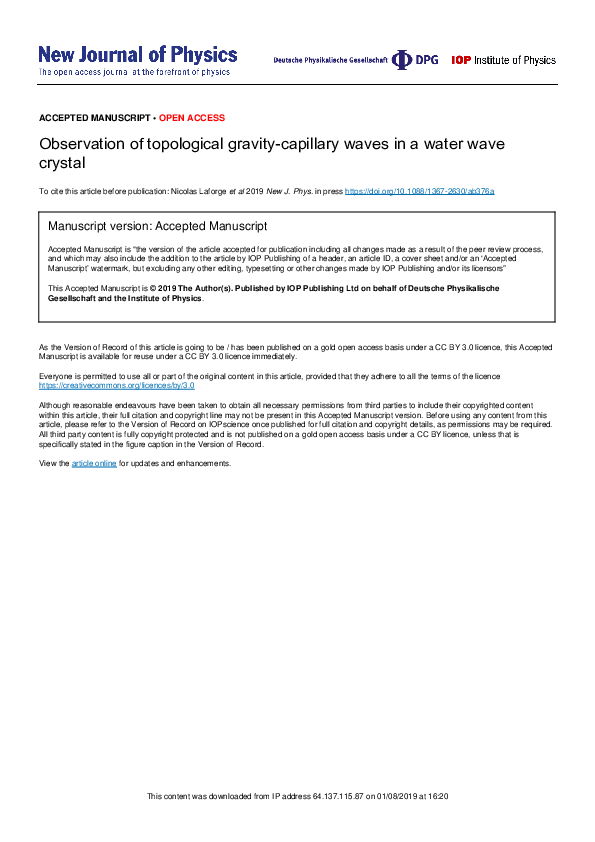 (PDF) Observation of topological gravity-capillary waves in a water ...