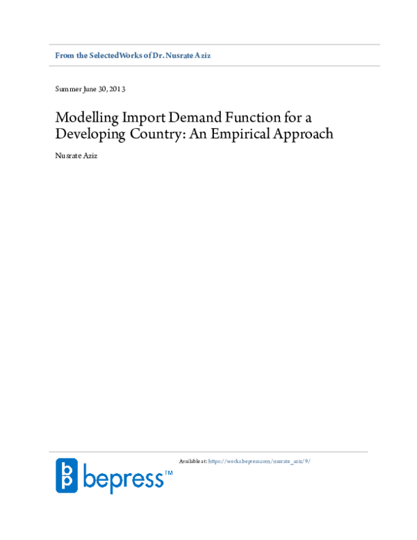(PDF) Modelling Import Demand Function for a Developing Country: An ...