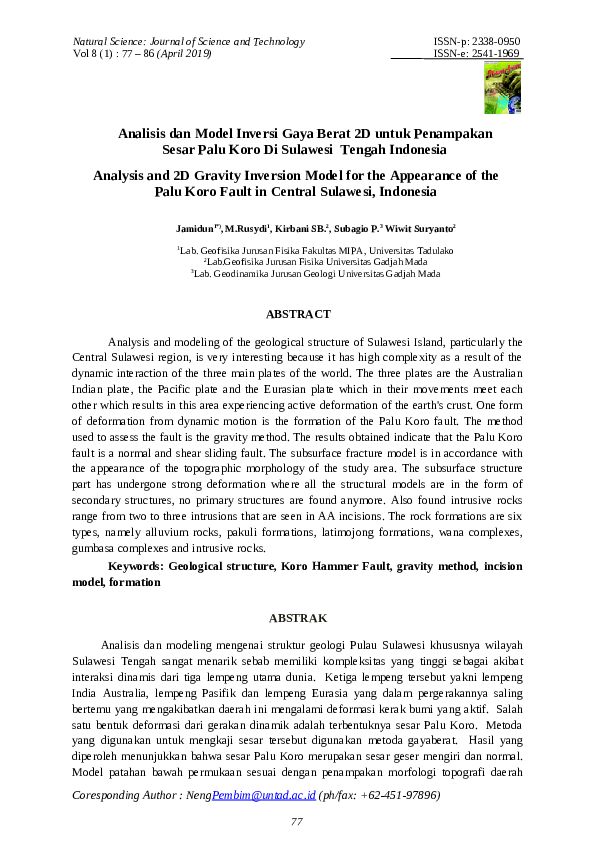 (PDF) Analisis dan Model Inversi Gaya Berat 2D untuk Penampakan Sesar ...