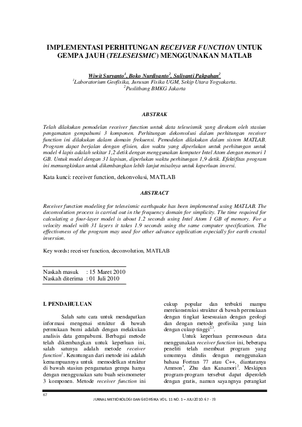 (PDF) Implementasi Perhitungan Receiver Function Untuk Gempa Jauh ...