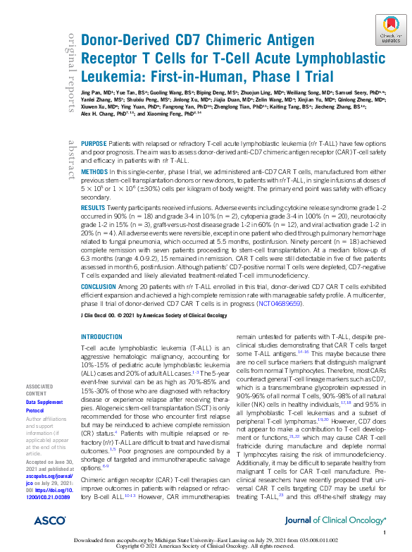 (PDF) Donor-Derived CD7 Chimeric Antigen Receptor T Cells for T-Cell ...