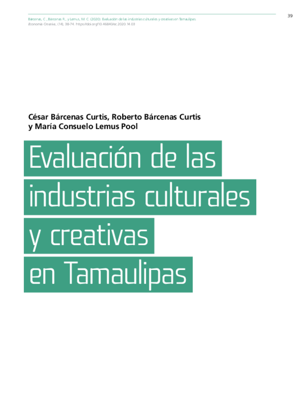 (PDF) Evaluación de las industrias culturales y creativas en Tamaulipas
