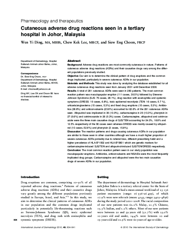(PDF) Cutaneous adverse drug reactions seen in a tertiary hospital in ...