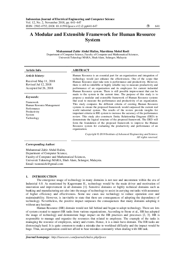 (PDF) A Modular and Extensible Framework for Human Resource System