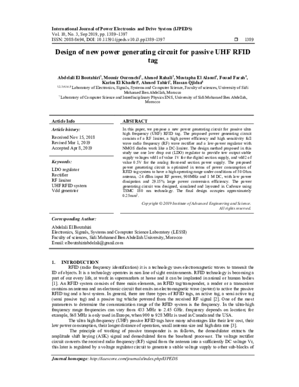 (PDF) Design of new power generating circuit for passive UHF RFID tag