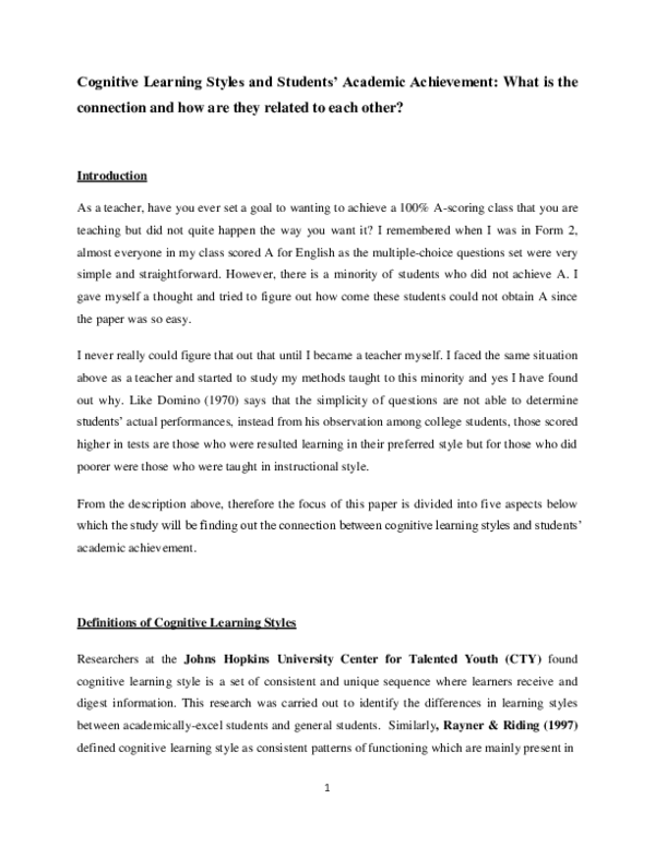 (PDF) Cognitive Learning Styles and Students' Academic Achievement ...
