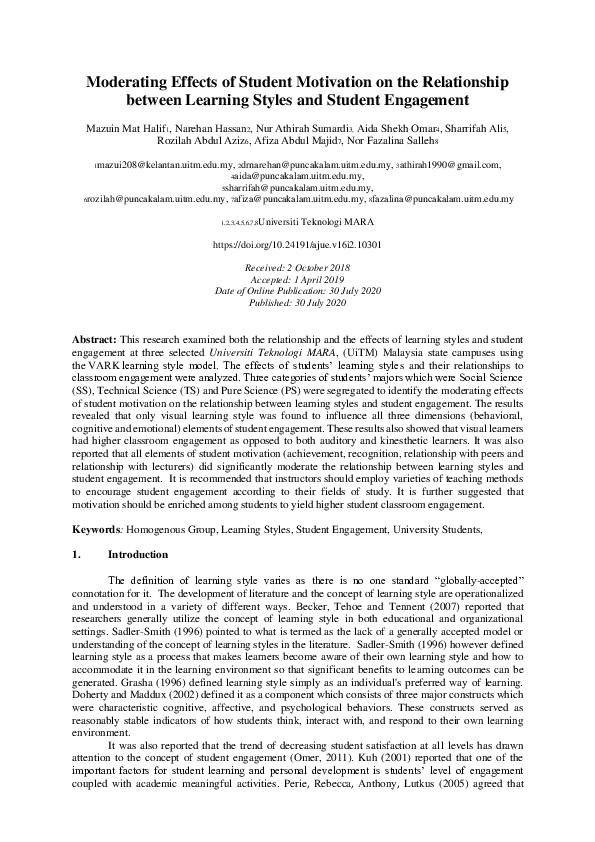 (PDF) Moderating Effects of Student Motivation on the Relationship ...