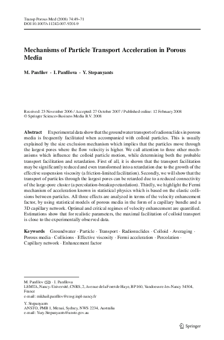 (PDF) Mechanisms of Particle Transport Acceleration in Porous Media