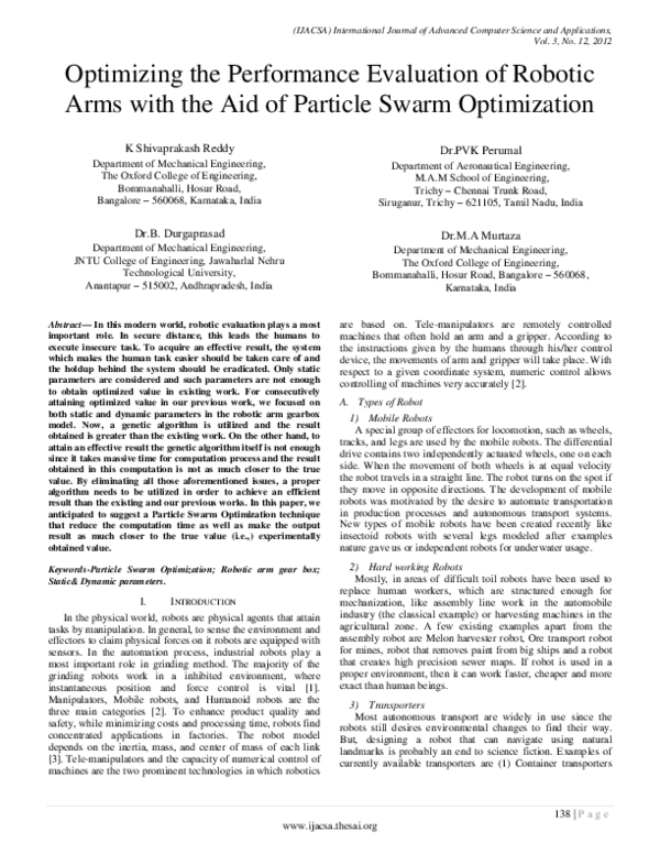 (PDF) Optimizing the Performance Evaluation of Robotic Arms with the ...