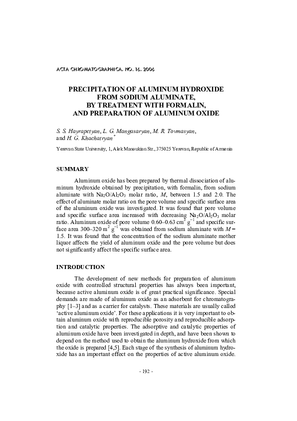(PDF) Precipitation of Aluminum Hydroxide from Sodium Aluminate by ...
