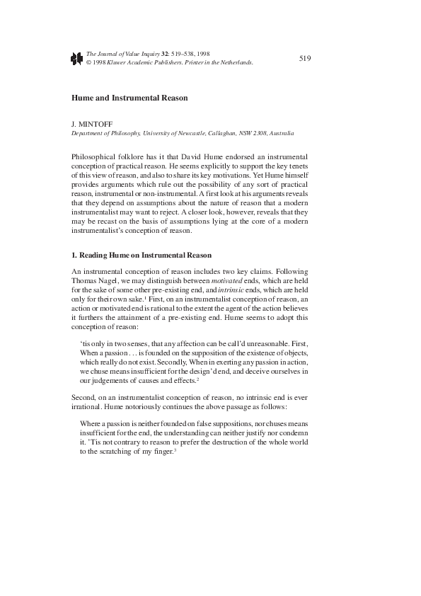 (PDF) Hume and instrumental reason