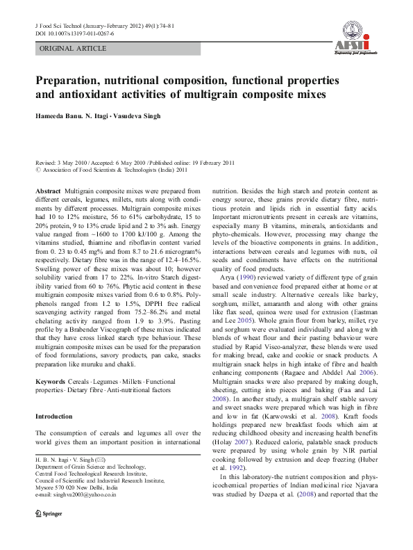 (PDF) Preparation, nutritional composition, functional properties and ...