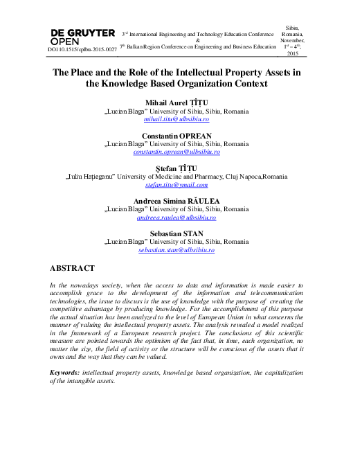 (PDF) The Place and the Role of the Intellectual Property Assets in the ...
