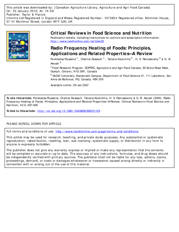(PDF) Radio Frequency Heating of Foods: Principles, Applications and ...