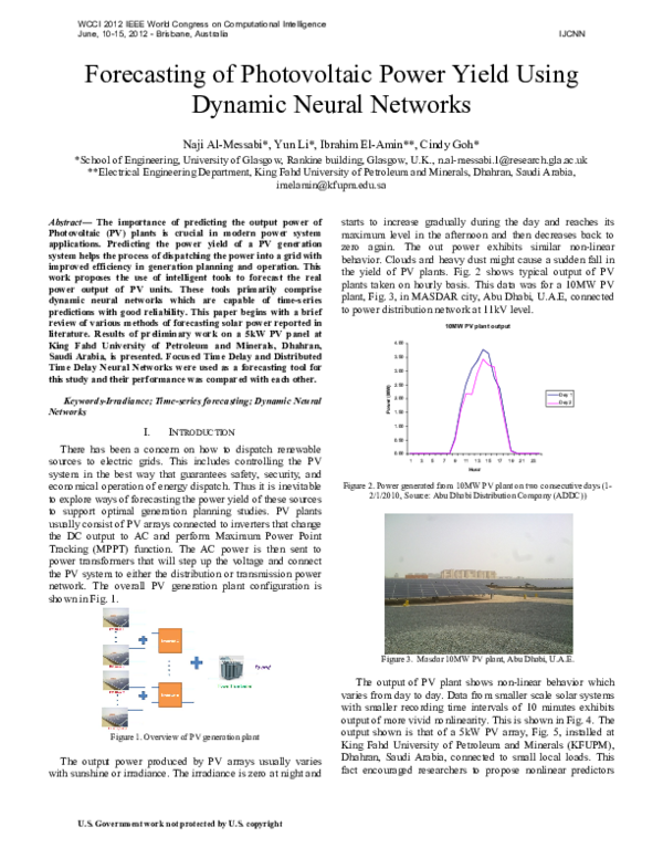 (PDF) Forecasting of photovoltaic power yield using dynamic neural networks