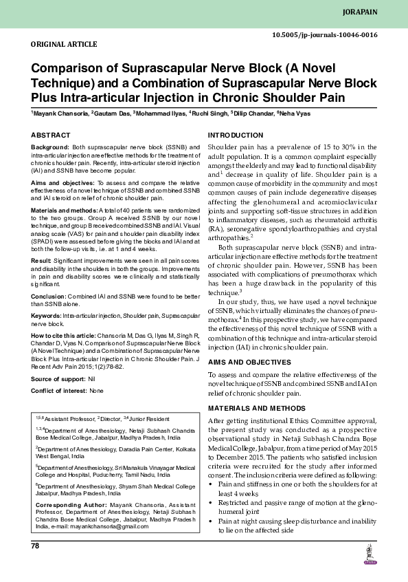 (PDF) Comparison of Suprascapular Nerve Block (A Novel Technique) and a ...