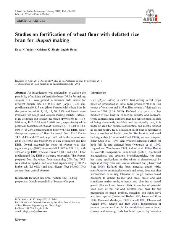(PDF) Studies on fortification of wheat flour with defatted rice bran ...