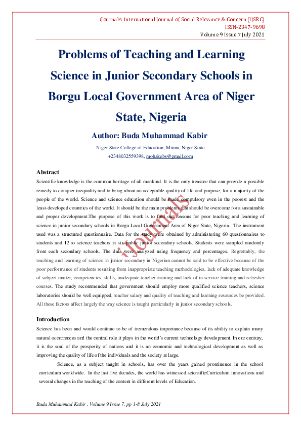 (PDF) Problems of Teaching and Learning Science in Junior Secondary