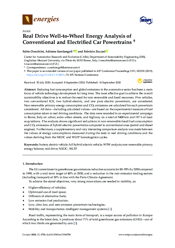 (PDF) Real Drive Well-to-Wheel Energy Analysis of Conventional and ...