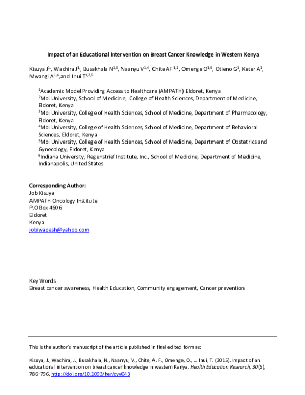 (PDF) Impact of an educational intervention on breast cancer knowledge ...