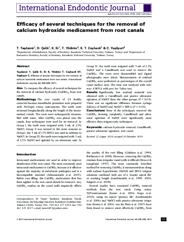 (PDF) Efficacy of several techniques for the removal of calcium ...