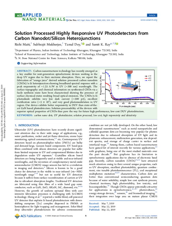 (PDF) Solution Processed Highly Responsive UV Photodetectors from ...