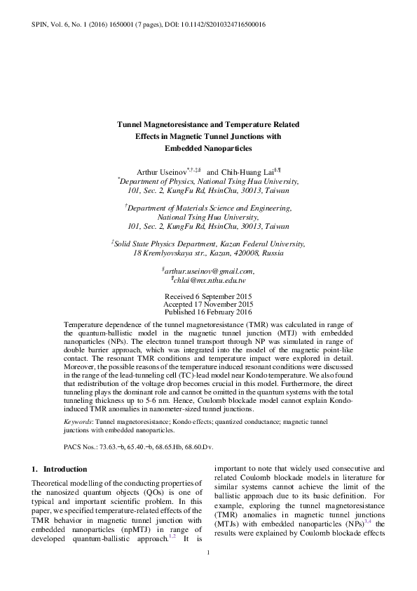 (PDF) Tunnel magnetoresistance and temperature related effects in ...
