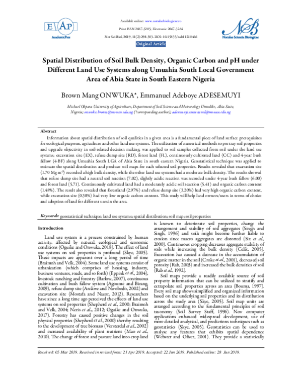 (PDF) Spatial Distribution of Soil Bulk Density, Organic Carbon and pH ...