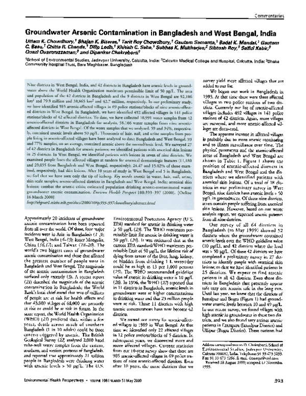 (PDF) Groundwater arsenic contamination in Bangladesh and West Bengal ...