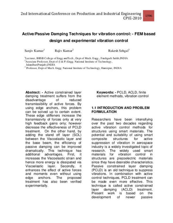 (PDF) Active/Passive Damping Techniques for vibration control FEM