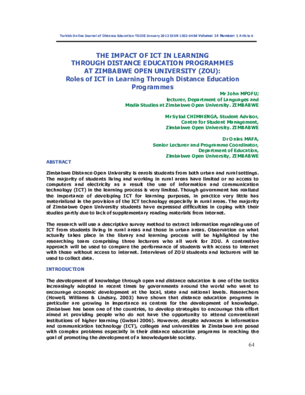(PDF) The Impact of ICT in Learning through Distance Education ...