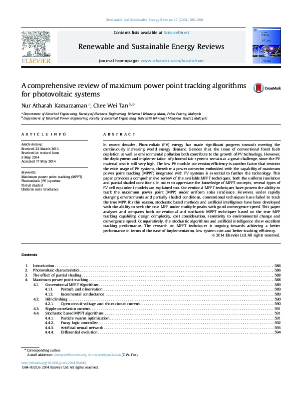 (PDF) A comprehensive review of maximum power point tracking algorithms ...