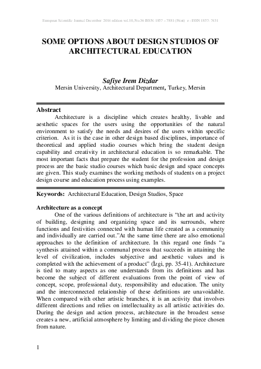 (PDF) Some Options About Design Studios of Architectural Education