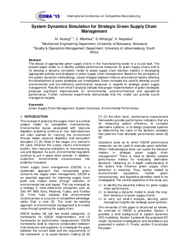(PDF) System Dynamics Simulation for Strategic Green Supply Chain ...
