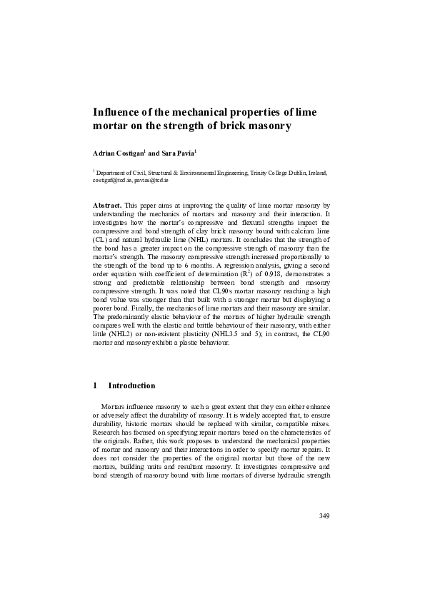 (PDF) Influence of the Mechanical Properties of Lime Mortar on the ...
