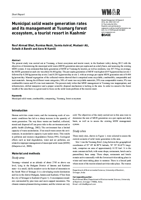 (PDF) Municipal solid waste generation rates and its management at ...
